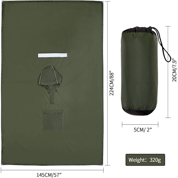 Regn Poncho, 3-i-1 multifunktionel regnkappe regnfrakke med hætte til campinggave