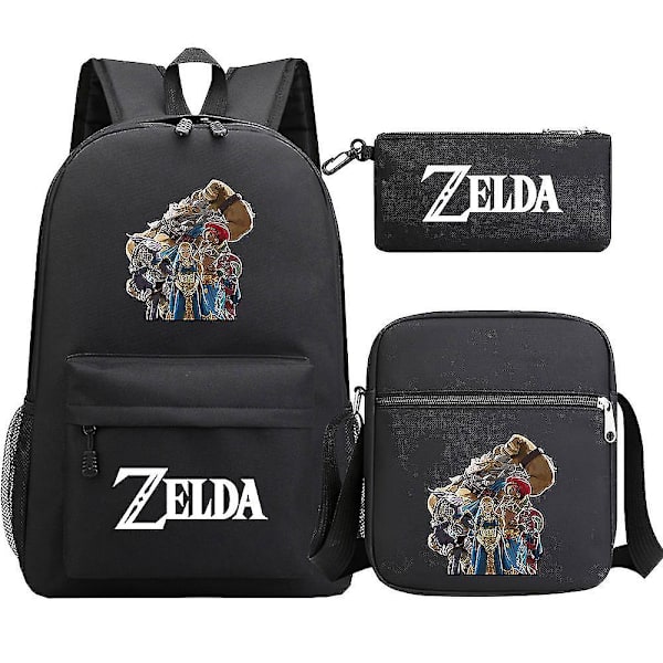 "Kingdom of Zelda Tears" printed koululaukku, kolmiosainen: teini-ikäisen opiskelijan reppu + unisex olkapuku miehille ja naisille 2