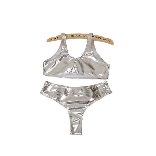 Badedrakt for kvinner, polyesterstoff, reflekterende gylden sølv, egnet for sommeren Silver L Split