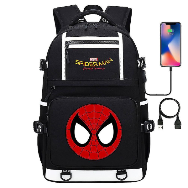 18 tuuman Super Hero Spider Man USB -kannettava reppu nuorille opiskelijoille, miehille ja naisille - iso matkalaukku 7