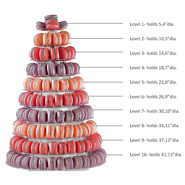10 Tier 4" - 13" Dia Macaron Cake Tower Display Stand för franska Macarons