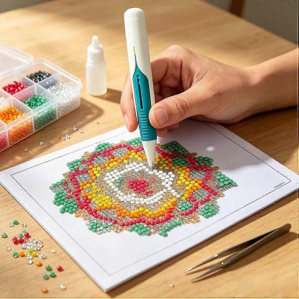 Automatisk diamantmalingsperledispenser, ergonomisk diamantkunststyluspenn Blue
