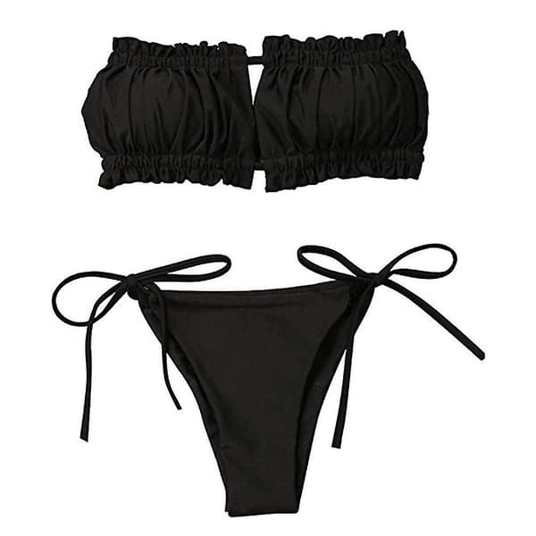 Dame Bikini Sæt Midt Taljet Halter Badedragt Bind Rynket Todelt