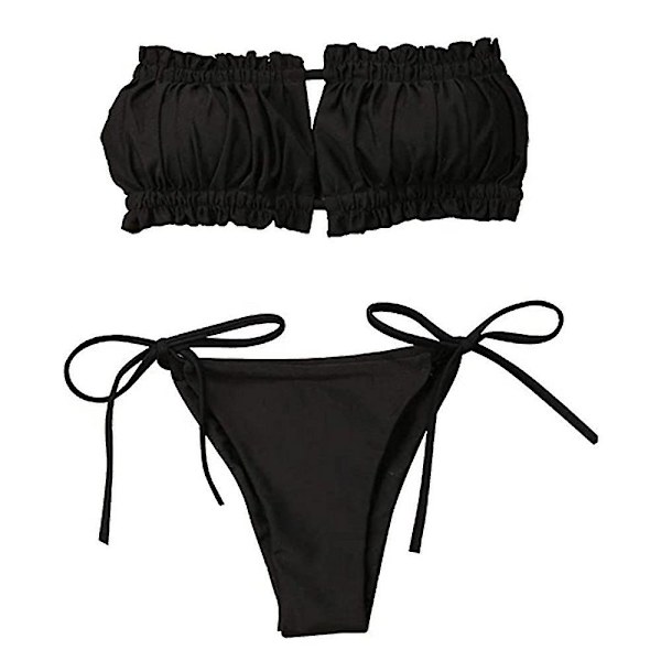 Kvinner Bikini Set Mid Waisted Halter Badedrakt Tie Ruched To stykker