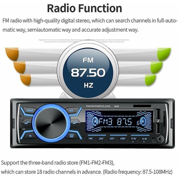 Bilradio Bluetooth Bilradio, 1din Bilradio, 4x60w Autoradio 7 Farben Fm Stereo Radio Usb/sd/aux/eq/mp3-afspiller Pioneer Autoradio