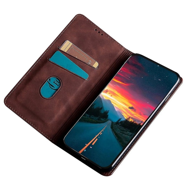 För Oppo A57s 4g / A57e 4g / A57 4g Magnetisk Autoabsorberad anti-scratch Phone case Stativ Pu Läder Dark Brown