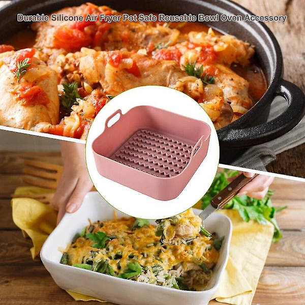 Bakkorg Air Fryer Silikongryta Ersättningsfoder Airfryer Tillbehör Pink Square
