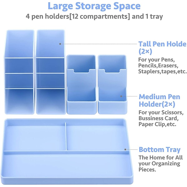 Multifunktionel Penholder Skrivebordsarrangør Penkop Til Børn Kontor Hjem Plast Blå