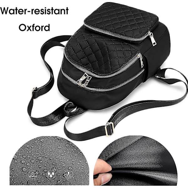 Ryggsäck för kvinnor, nylon reseryggsäck handväska svart liten skolväska för flickor, svart (quiltad),