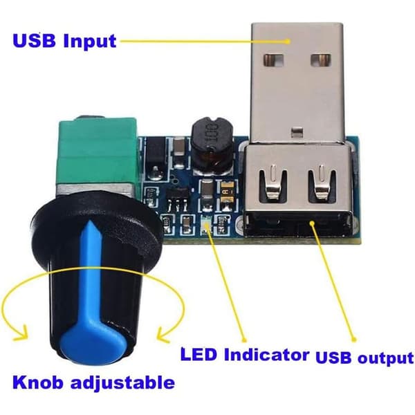 PC USB Viftehastighetskontroller DC 5V Mini USB Viftehastighetskontroller DC 5V-12V til 2.5-7.5V USB med Hastighetsbryter White