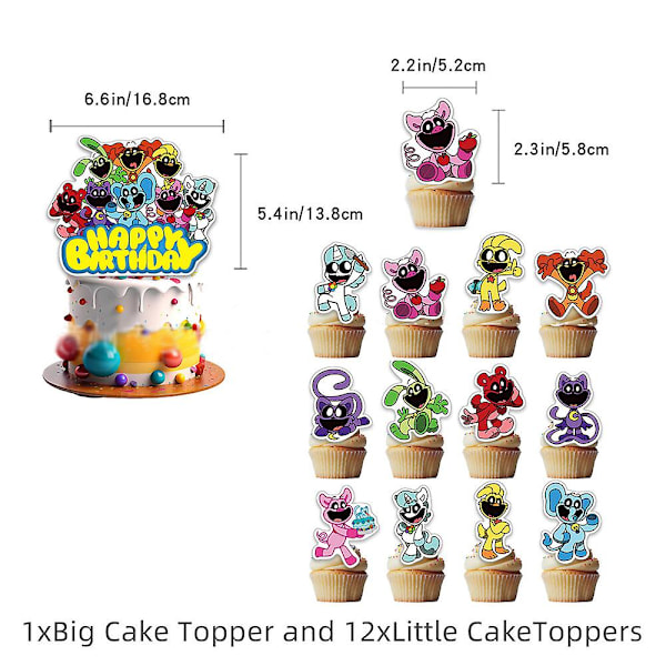 Smiling Critters -juhlatarvikkeet - Kauhuelokuvateemaiset ilmapallot, banneri, kakunkoriste ja cupcake-koristeet - Lasten syntymäpäiväkoristeet
