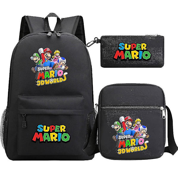 Super Mario ryggsäck för tonåringar - flickor och pojkar Kawaii vattentät canvas skolväskor, 3 st set med laptopfack - Mochilas ryggsäckar 10
