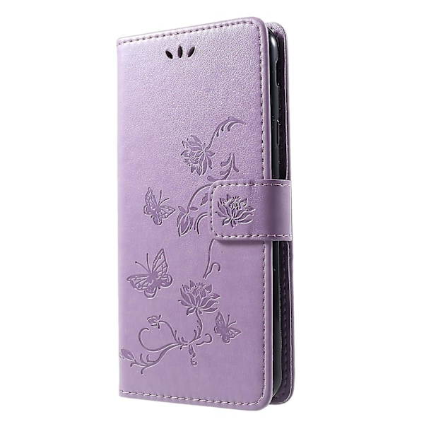 Imprint Butterfly Flower Wallet Stand Læder Mobiltelefon Etui til Samsung Galaxy J4 Plus