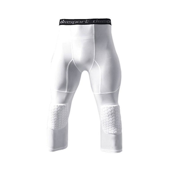 Basketballleggings med knepute for menn 3/4 kompresjonsbukser Sportsbukser Flerveis White S