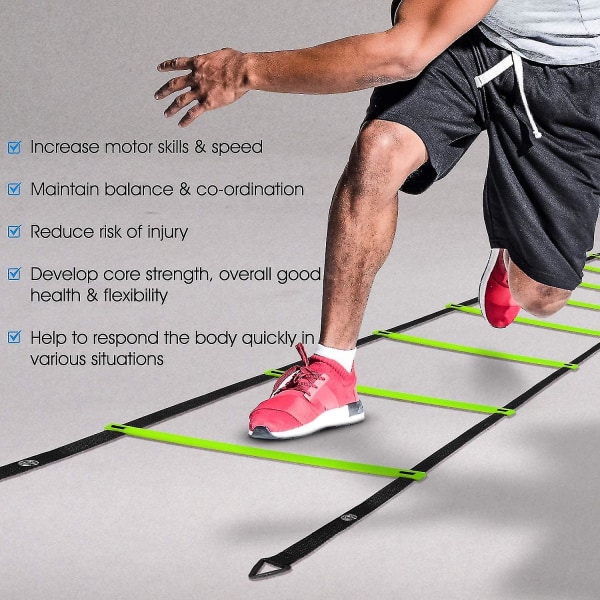 Ultimate Combo Agility Ladder set Speed ​​Agility Tikkaat 12 säädettävää puolta, 12 agilitykartiota ja 4 teräspuikkoa - mukana kantolaukku A  Combo Lime
