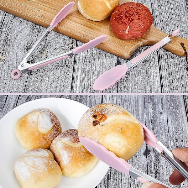 Silikon serveringstång 21cm set om 3 - Rosa biffstång grilltång rosa buffétång