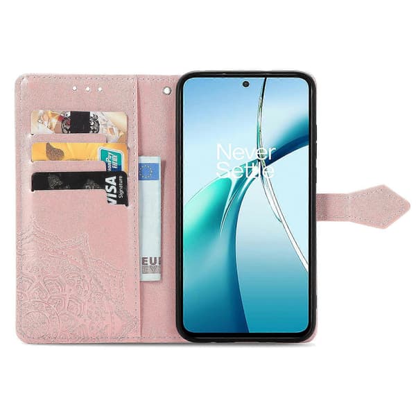 Mandala-blomma PU-läder magnetiskt plånboksfodral med kortfack och handledsrem för Xiaomi Redmi Note 15 4G/5G Pink