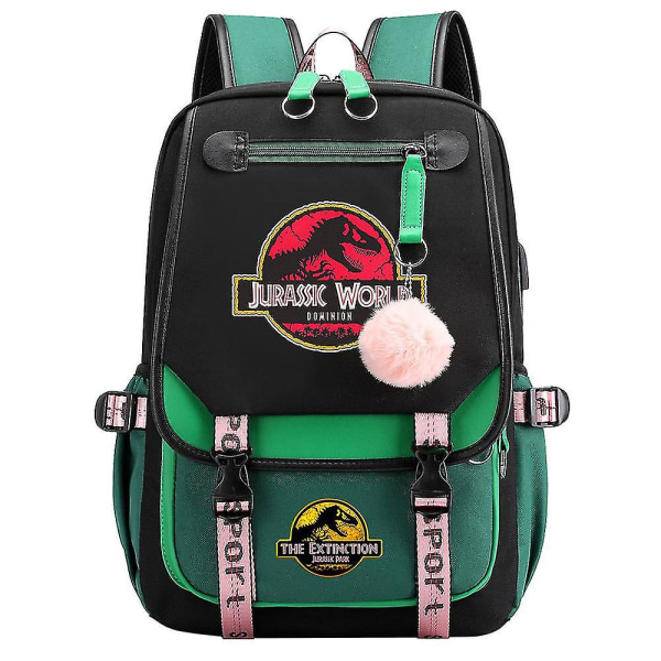 Jurassic Park Dinosaur-ryggsekk for gutter, jenter, tenåringer - Skolebokveske i lerret med laptoprom - ideell reiseryggsekk for barn og kvinner 9