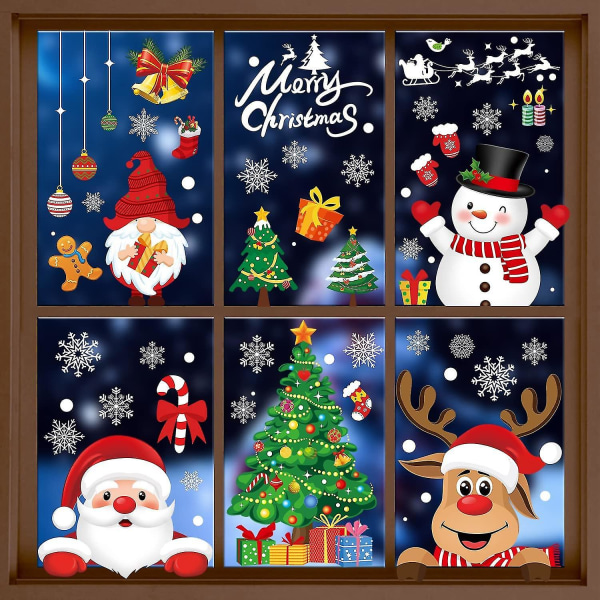 Julemærkater til glas Genanvendelige dobbeltsidede selvklæbende vinduesdekorationer Julemanden