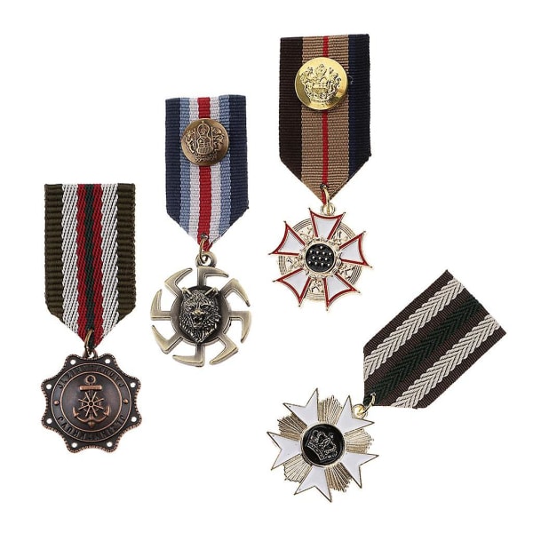 Krone Geometrisk Medal Vintage Badge Stof Uniform Broche Patriot Medal 4 stk Multi-Color