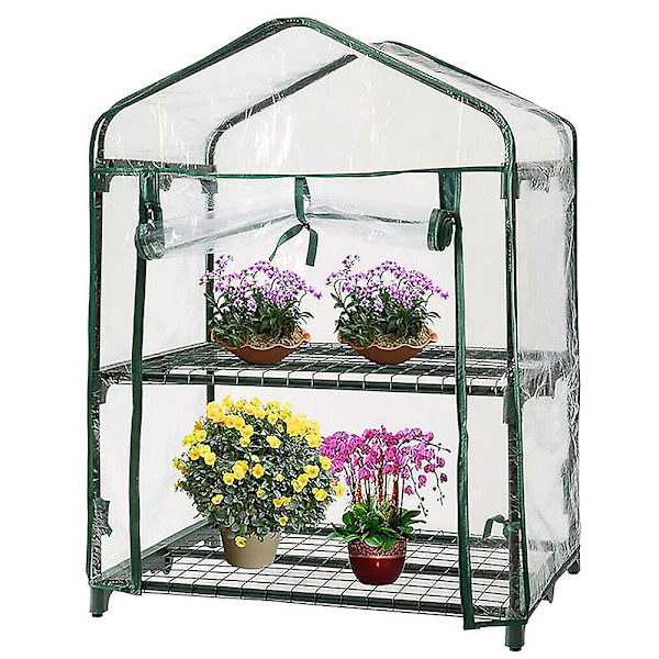 Drivhusplante Hjem Hage Veg Hylle Rammetrekk Klar Pvc Deksel 2 Tier 69*49*92cm