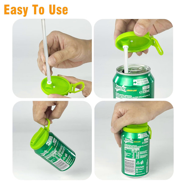 4-pack Läskburkslock med Sugrör, Läcksäkra Silikonlock, BPA-fria, Passar Läsk, Juice, Sodavattenburkar, Dryckestillbehör A