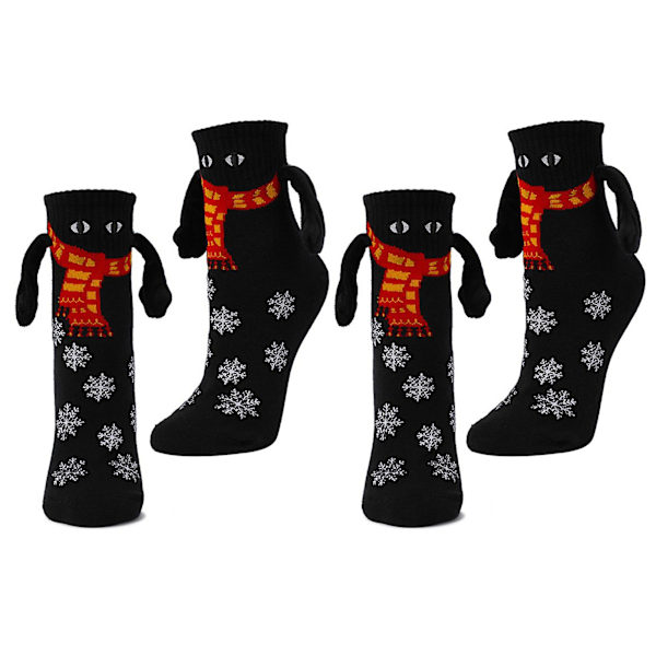 2 par sjove magnetiske parstrømper Julegave Blød Komfortabel Hold Hands Eye Design Elastiske sokker Black One Size