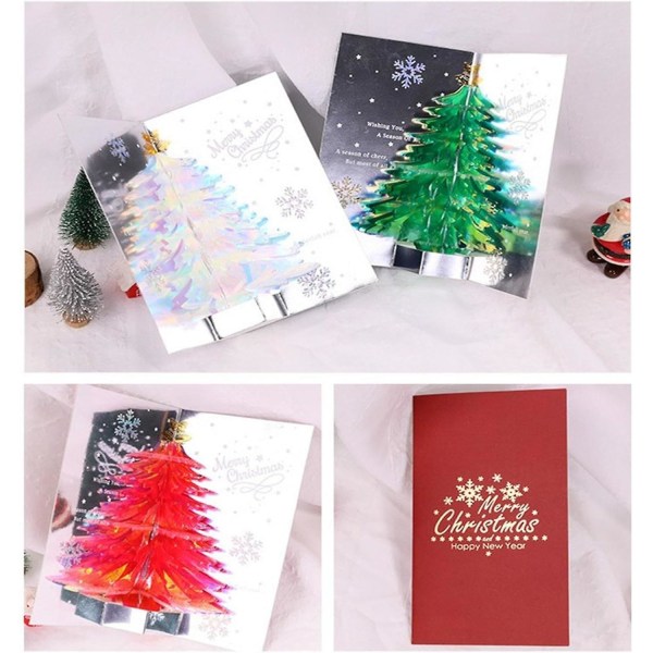 Joulukortti, 3D Pop Up -joulukuusen onnittelukortit, laserleikattu kortti kirjekuorella Hauskoja joulukortteja uudenvuodenlahja 3colors 3pcs