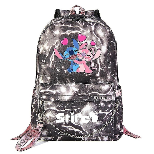 Lilo And Stitch rygsæk med usb port, canvas bogtaske rygsæk til studerende, drenge, piger - rejse skoletaske, Mochilas