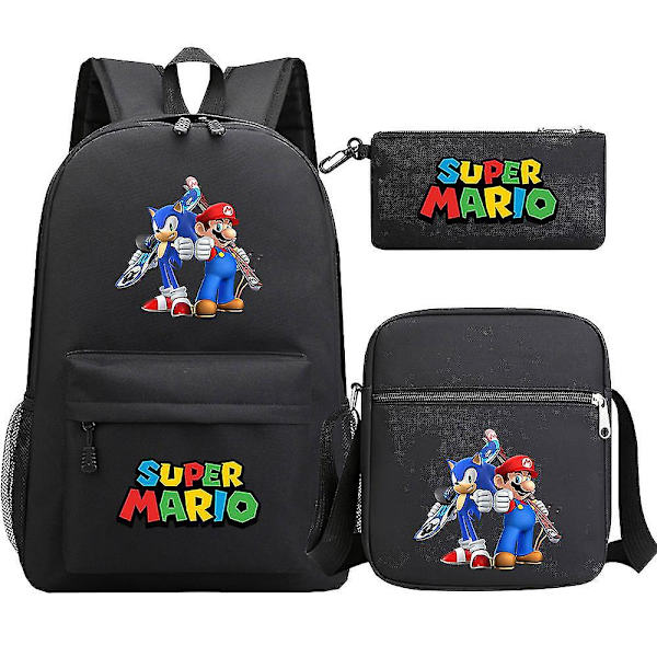 Super Mario ryggsäck för tonåringar - flickor och pojkar Kawaii vattentät canvas skolväskor, 3 st set med laptopfack - Mochilas ryggsäckar 4