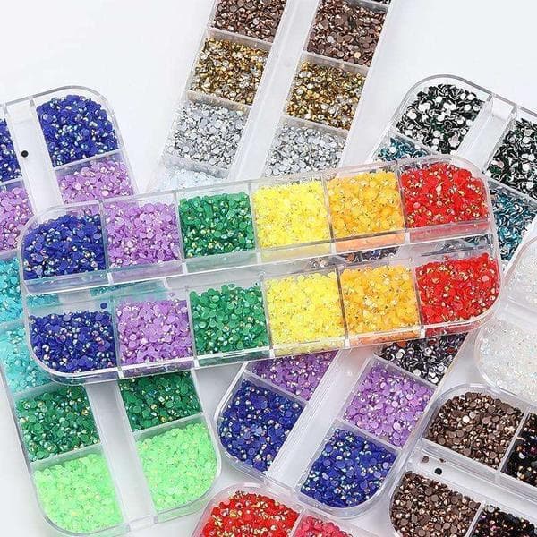 Negledekorasjon rhinestones glitter 12 rom ca 1000 stk multifärg multicolor