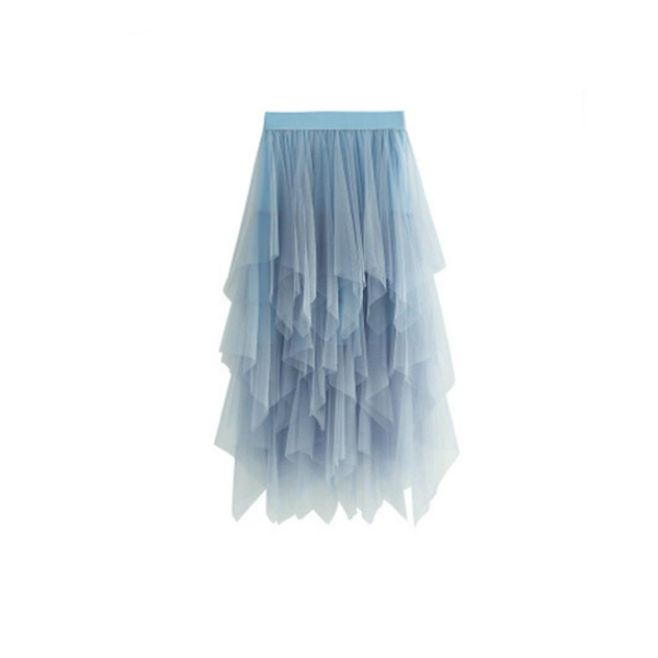 Kvinder tyl nederdel elastisk talje mesh lang afsnit nederdel kjole Light blue