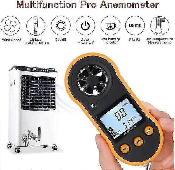 Digital Anemometer, Vindhastighetsmätare, Luftflödeshastighetsmätare för mätning av vindhastighet/temperatur