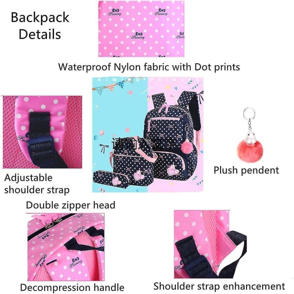 3-in-1 set , jossa print - Bowknotin peruskoululaukku - matkapäiväreppujen koululaukkusarja - reppu opiskelijoille (violetti)