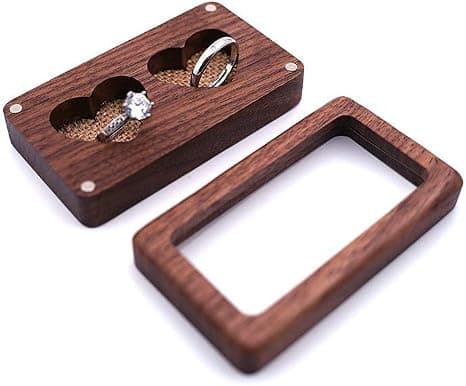 Träringbox, Förlovningsringbox i Trä med Hjärta för 2 Ringar, Bärbar Bröllopsringbox för Bröllop
