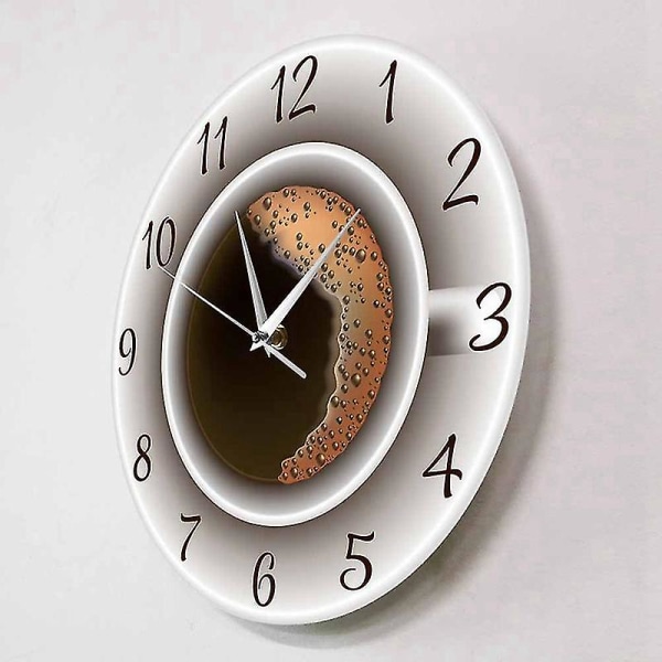 Kopp kaffe med skum Dekorativ stille veggklokke Kjøkkeninnredning Kaffebar Veggskilt Klokke as shown