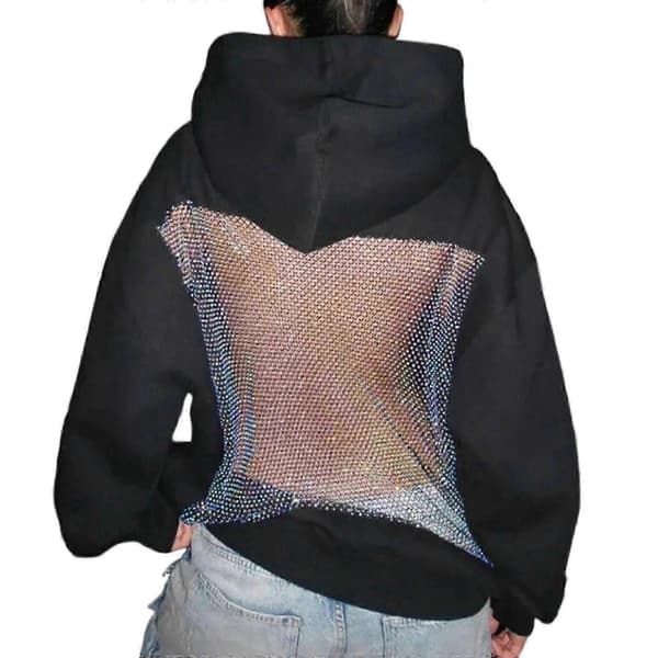 Dame Oversized Sweatshirts Krystal Mesh Ryg Hættetrøje Mode Pullover Hættetrøje med