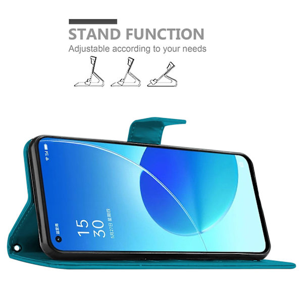 Oppo Reno6 5G Cover Case Case -kuvioinen ja telinetoiminto ja korttipaikka FLORAL BLUE