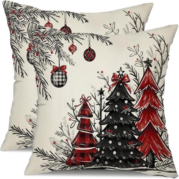 2-pack 45x45 cm Julkuddfodral Julgransdekor Design - Vinter Jul Prydnadskuddar för Hemsoffan Red