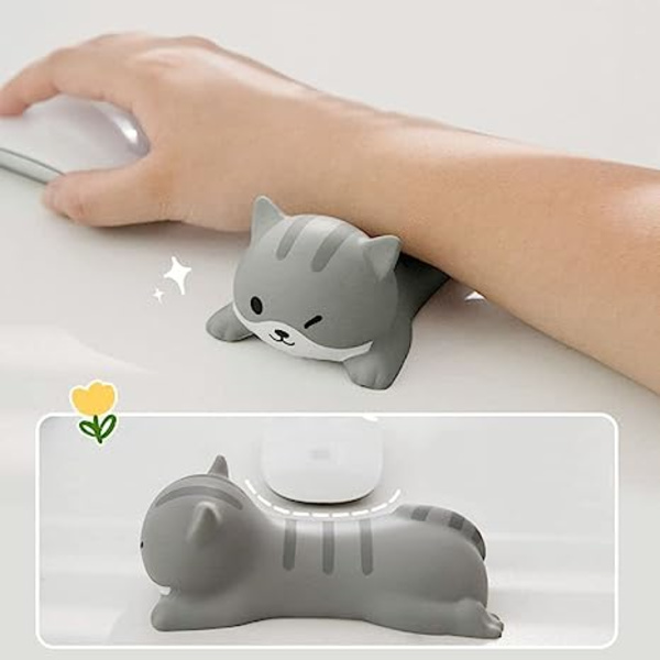 sød håndledsstøtte til mus computer armlæn til skriveborde Ergonomisk kawaii kontorartikler langsom rebound PU musemåtte (grå kat-2 stykker)