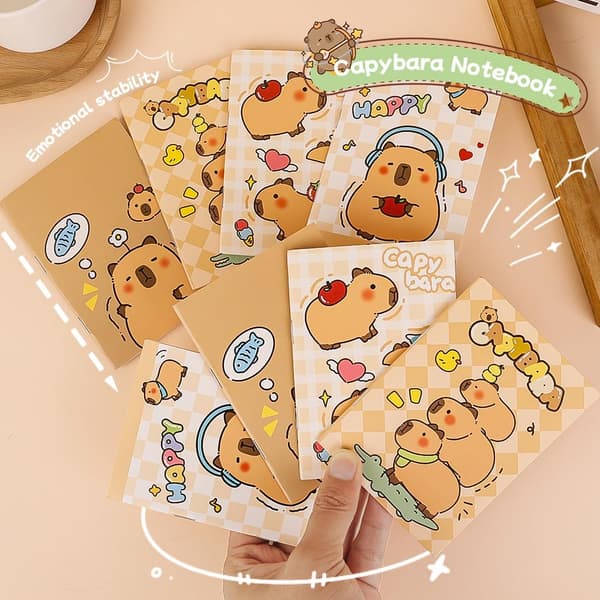 Capybara 5-pak lomme notesbøger, 4 designs, 8,2 x 12 cm, mini vandtætte notesbøger til kontor, skole, elevpriser (tilfældig stil)