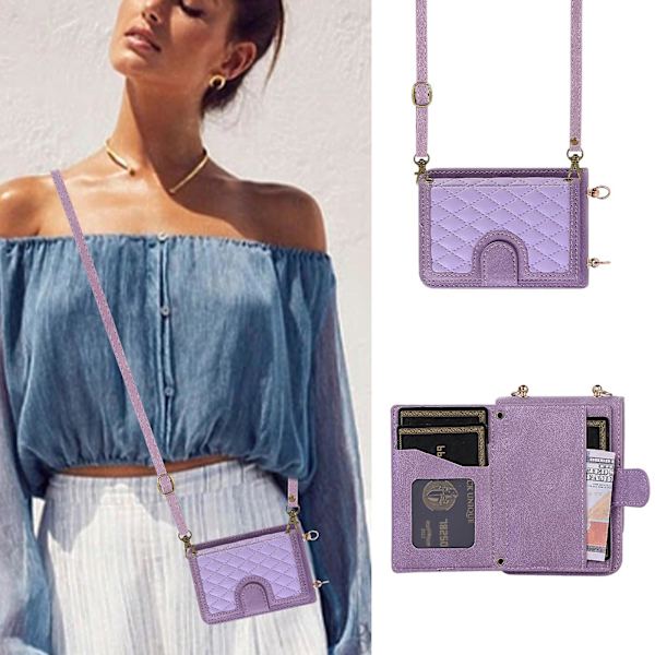 Crossbody Wallet Phone case För Samsung Galaxy Z Flip 5 Med Korthållare Rem Lanyard Purple