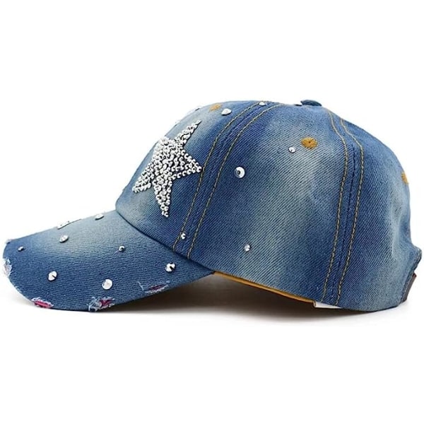 Dammössa Diamond Flower Denim Cap Sommar Cowboy Hat Cowboy Hat Cap (Färg: B, Storlek: Justerbar)