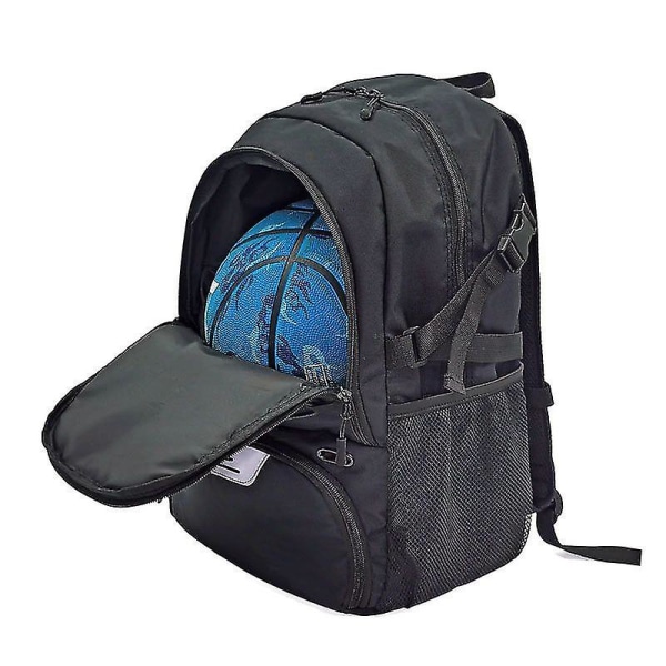 Basketballrygsæk Stor sportstaske med separat boldholder og skorum, bedst til basketball, fodbold, Voll BLACK