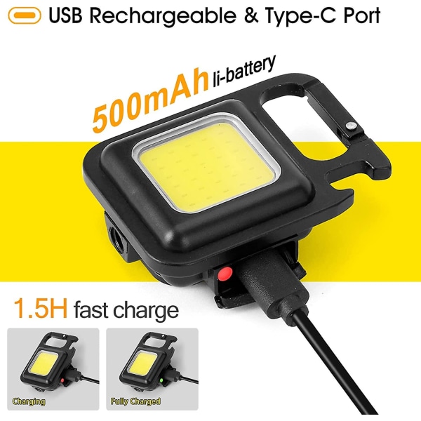 Mini Led Ficklampa Bärbar Cob Arbetsljus Lampor Nyckelringar Utomhus USB Laddning Nödcampingljus Biltillbehör 1 5st| | 1Pc