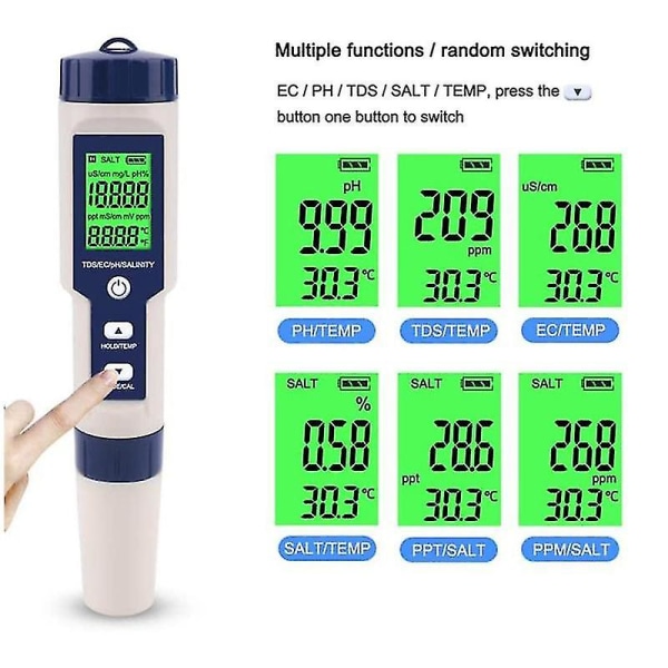 Pool Salt Tester, Digital Salinity Meter, Høj nøjagtighed 5 I 1 Salinity Tester For Salt Water, ip67