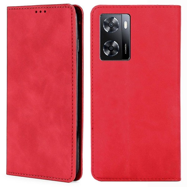 För Oppo A57s 4g / A57e 4g / A57 4g Magnetisk Autoabsorberad anti-scratch Phone case Stativ Pu Läder Red