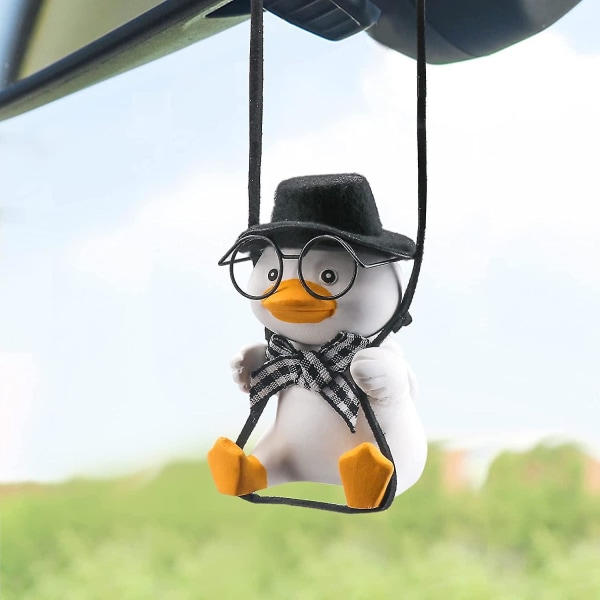 Søt Shake Duck Bil hengende ornament Bil bakspeil anheng, Gentleman Briller Duck