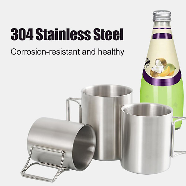 Campingmugg 200ml/300ml/400ml Rostfritt Stål Vattenmugg Tekopp Kaffeemugg Med Fällbara Handtag För Utomhus Camping Vandring Ryggsäck