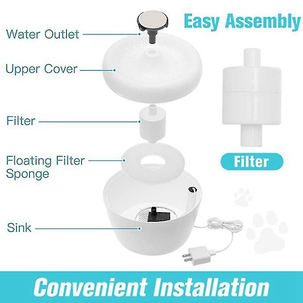 4 stk. Vandfilter Hundedrikkedispenser Filter Flydende Vand/Loop Filter Automatisk white